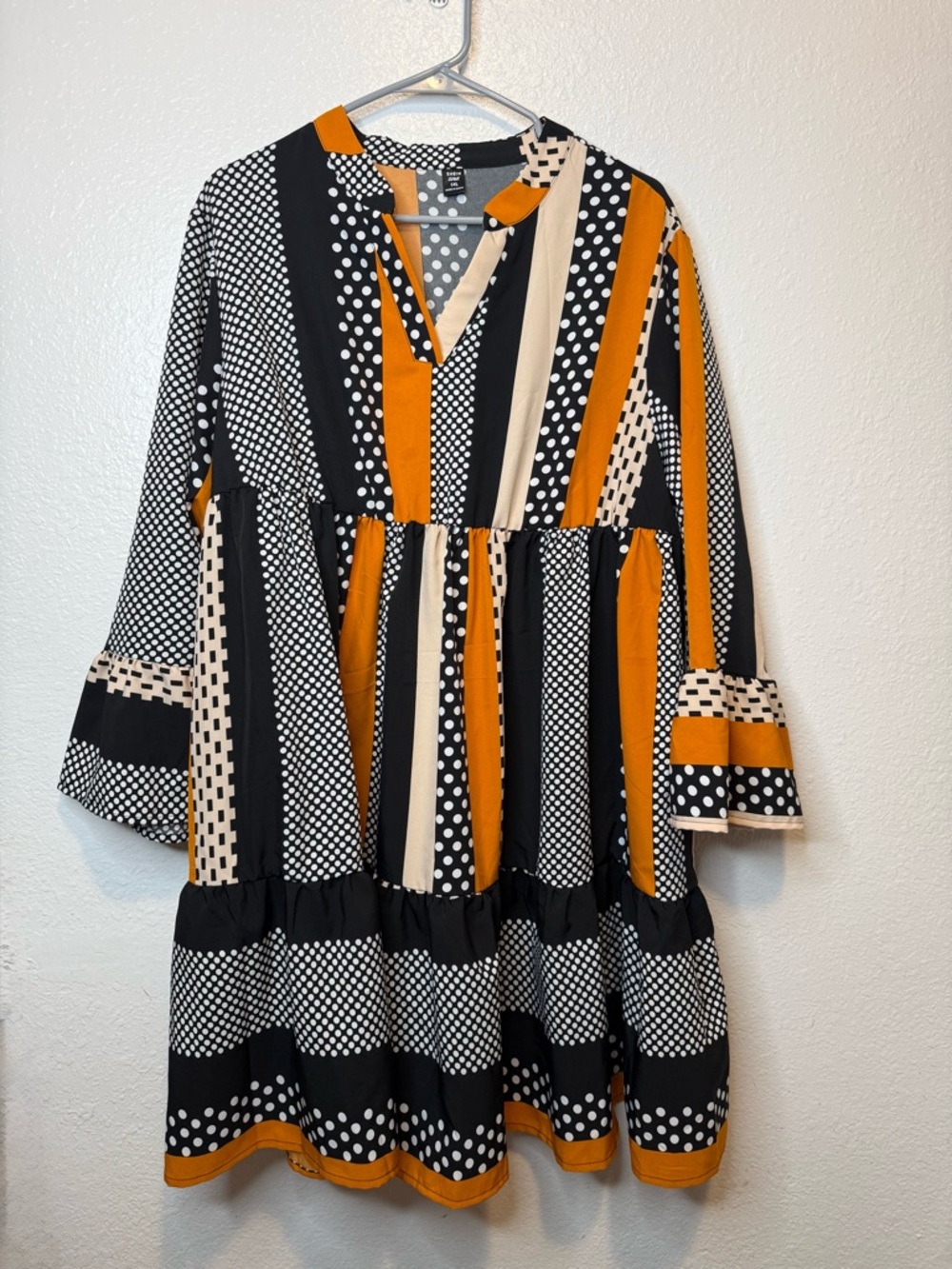 SHEIN Curve Polka Dot and Stripes Print Flounce Sleeve Ruffle Dress Size 1X